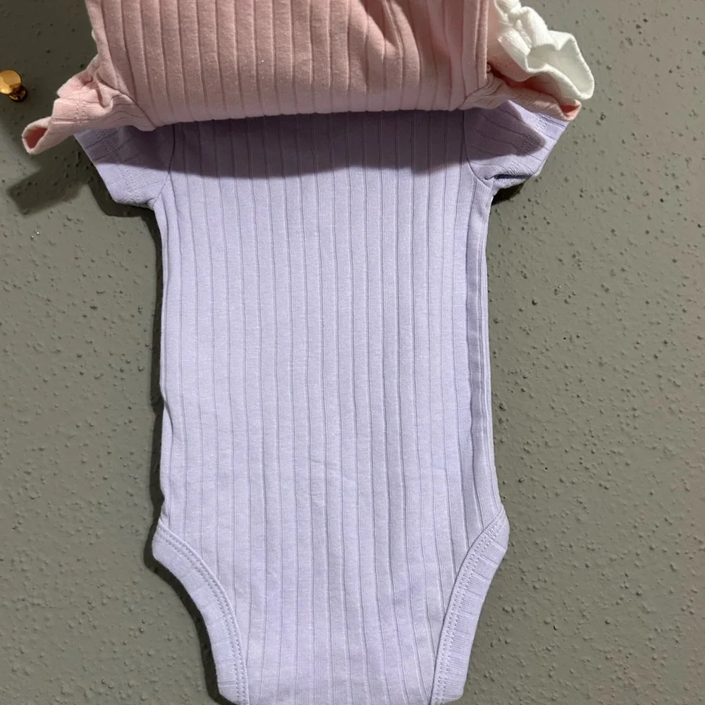 Carter's Ribbed Cotton Bodysuit Set - White, Pink, Lavender. Set of 3. NWT.
